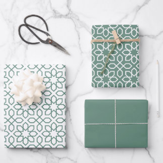 Dusty Green Arabic Geometric Pattern Inpakpapier Vel