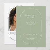 Dusty Green Arch QR Code Huwelijksfoto Uitnodigen Kaart (Voorkant / Achterkant)