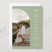 Dusty Green Boho Arch Photo QR Code Save the Date Kaart (Voorkant / Achterkant)