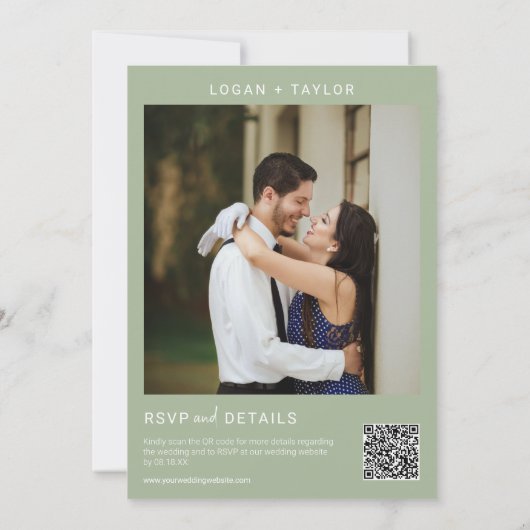 Dusty Green Botanical Greenery Gold Lijst QR Code Kaart (Achterkant)