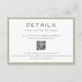 Dusty Green Casual Handschrift QR Details Informatiekaartje (Voorkant)