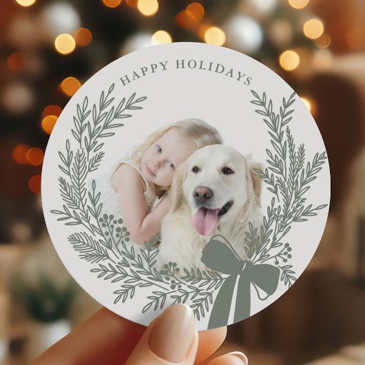 Dusty Green Christmas Wreath Foto Ronde Sticker