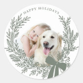 Dusty Green Christmas Wreath Foto Ronde Sticker (Voorkant)