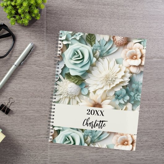 Dusty green cream florals naam script planner