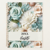 Dusty green cream florals naam script planner (Voorkant)