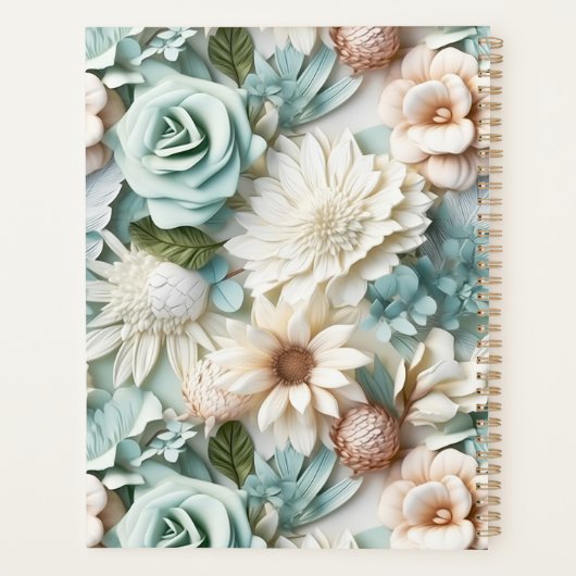 Dusty green cream florals naam script planner (Achterkant)