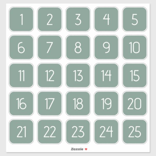 Dusty Green Customizable Square Number Stickers (Vel)