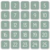 Dusty Green Customizable Square Number Stickers (Voorkant)