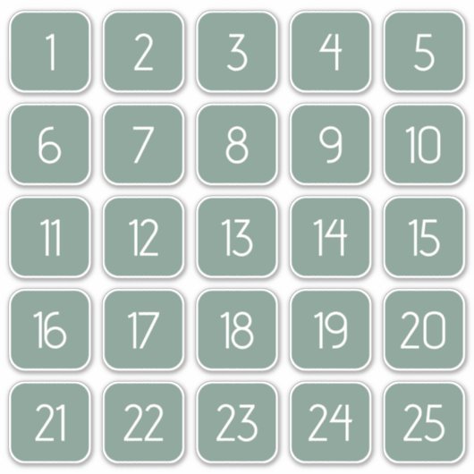 Dusty Green Customizable Square Number Stickers (Voorkant)