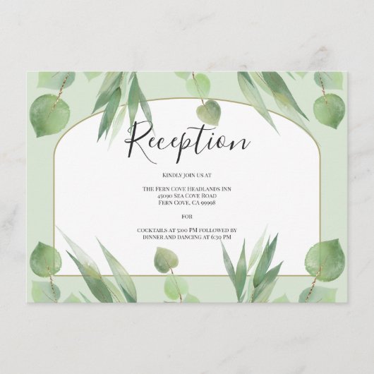 Dusty Green Eucalyptus Boho Arch Wedding Reception Informatiekaartje (Voorkant)