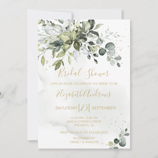 Dusty Green Eucalyptus Bridal Shower Invitation Kaart (Voorkant)