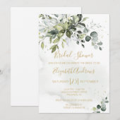Dusty Green Eucalyptus Bridal Shower Invitation Kaart (Voorkant / Achterkant)