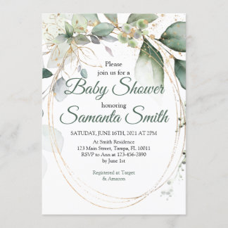 Dusty Green Eucalyptus Greenery Baby shower Kaart