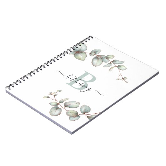 Dusty Green Eucalyptus Personalized Monogram Notitieboek (Linkerzijde)