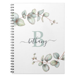 Dusty Green Eucalyptus Personalized Monogram Notitieboek