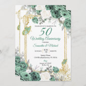 Dusty Green Floral Gold 50th Wedding Jubileum Kaart (Voorkant / Achterkant)