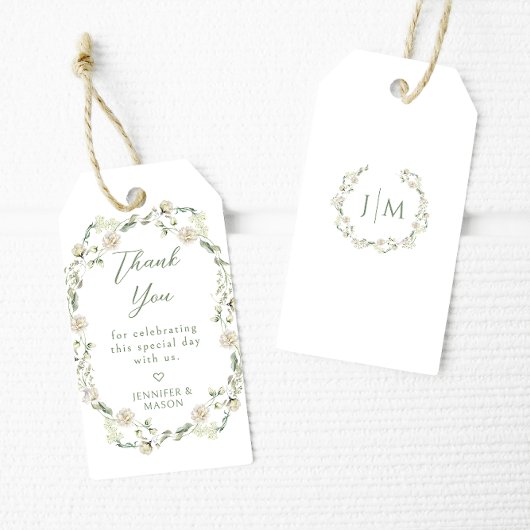 Dusty Green Floral Wreath Summer Wedding Bedankt Cadeaulabel