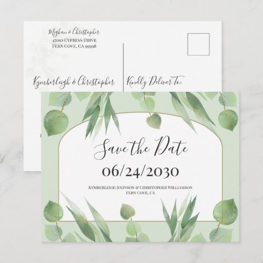 Dusty Green Geometric Arch Wedding Save the Date Briefkaart (Voorkant / Achterkant)