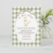 Dusty Green Gingham Goose Baby shower Kaart (Staand voorkant)