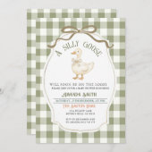 Dusty Green Gingham Goose Baby shower Kaart (Voorkant / Achterkant)