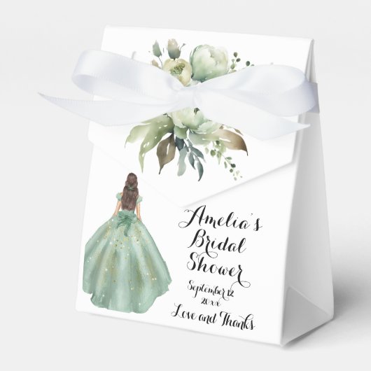 Dusty Green Gold Glitter Jurk Vrijgezellenfeest Bedankdoosjes (Voorkant Zijde)