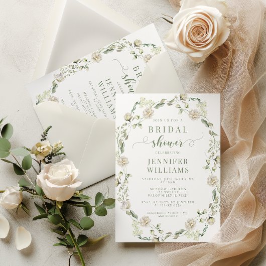 Dusty Green Greenery Floral Wreath Vrijgezellenfee Kaart