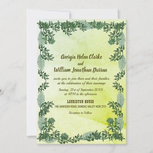 Dusty Green Greenery Rustic Wedding Invitation Kaart (Voorkant)