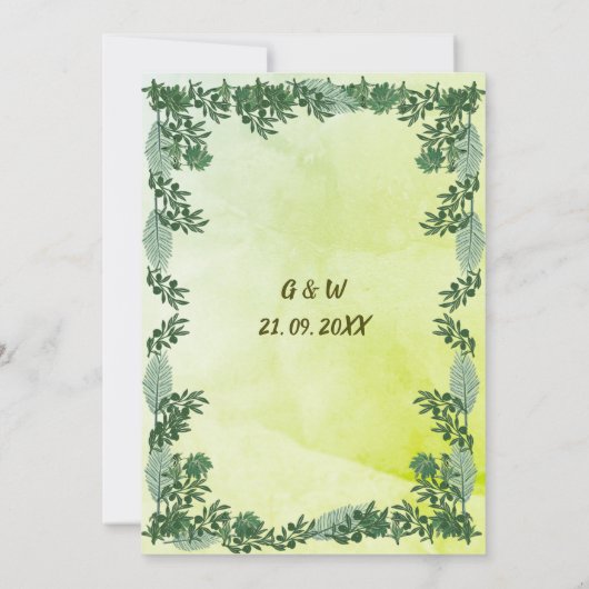 Dusty Green Greenery Rustic Wedding Invitation Kaart (Achterkant)