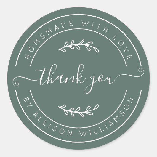 Dusty Green Homemade Thank You Label (Voorkant)