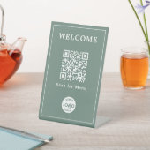 Dusty Green Hotel Cafe Menu QR Code Business Logo Reclamebord Met Voetstuk (Insitu)