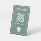 Dusty Green Hotel Cafe Menu QR Code Business Logo Reclamebord Met Voetstuk (Voorkant)