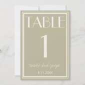 Dusty Green Ivory Old Money Wedding Table Number Kaart (Voorkant)