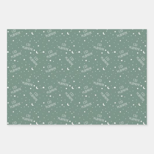 Dusty Green Kinderen Eid Mubarak Inpakpapier Vel (Voorkant 2)