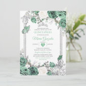 Dusty Green Mexican Charra Mis Quince Butterfly Kaart (Staand voorkant)