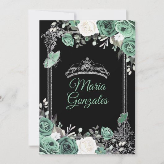 Dusty Green Mexican Charra Mis Quince Butterfly Kaart (Achterkant)