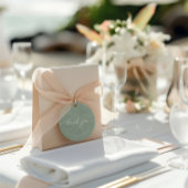 Dusty Green Minimal Calligraphy Weddenschap Hartel Bedankjes Labels