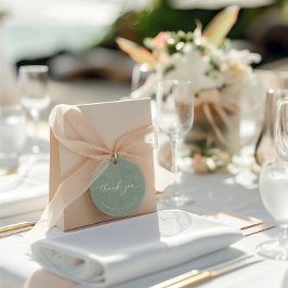 Dusty Green Minimal Calligraphy Weddenschap Hartel Bedankjes Labels