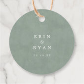 Dusty Green Minimal Calligraphy Weddenschap Hartel Bedankjes Labels (Achterkant)