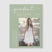 Dusty Green Minimal Script Photo Afstuderen Magnet (Voorkant)
