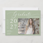 Dusty Green Minimal Script School Afstuderen Foto Kaart (Voorkant)