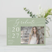 Dusty Green Minimal Script School Afstuderen Foto Kaart (Staand voorkant)