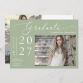 Dusty Green Minimal Script School Afstuderen Foto Kaart (Voorkant / Achterkant)