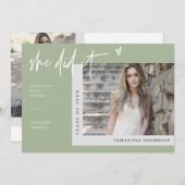 Dusty Green Modern Boho Ze deed het Afstudeerder F Kaart (Voorkant / Achterkant)