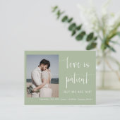 Dusty Green Modern Minimal Script Photo Elopement Briefkaart (Staand voorkant)