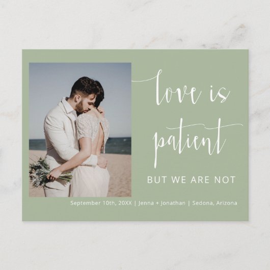 Dusty Green Modern Minimal Script Photo Elopement Briefkaart (Voorkant)