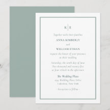 Dusty Green Monogram Families Wedding Invitations