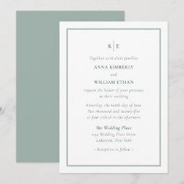 Dusty Green Monogram Families Wedding Invitations Kaart