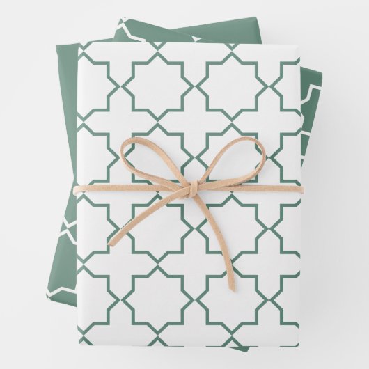 Dusty Green Moroccan Arabesque Pattern Inpakpapier Vel (In situ)