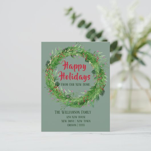 Dusty Green New Home Happy Holiday Briefkaart (Staand voorkant)