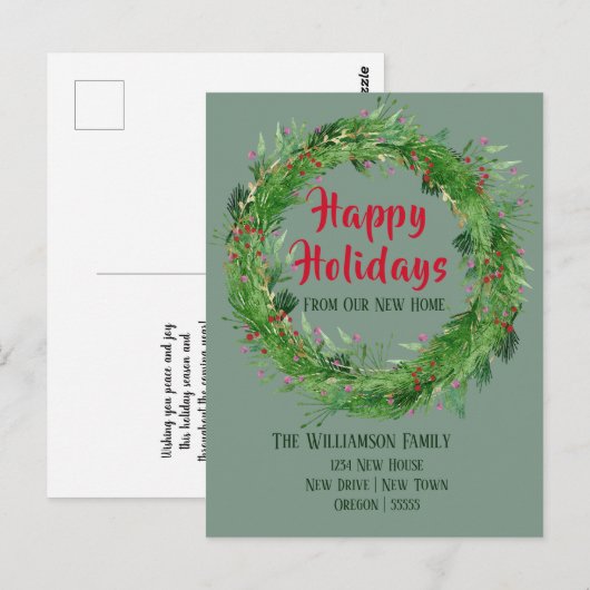 Dusty Green New Home Happy Holiday Briefkaart (Voorkant / Achterkant)